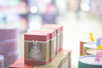 Gift shop.Gift boxes on a white background. Soft focus.
