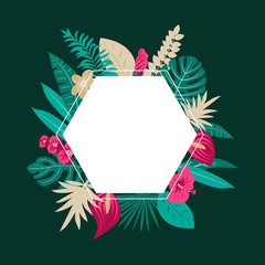 Abstract tropics Collection. Tropical exotic vector flowers and leaves. Set floral illustration. Collection for invitation to party or holiday