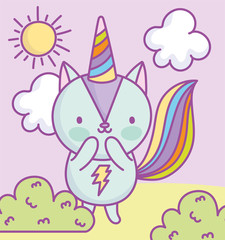 cute squirrel hat clouds sun grass cartoon