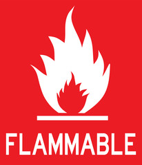Flammable beware sign. Danger warning symbol. White on Red. Perfect for backgrounds, backdrop, poster, sticker, banner, label, sign, symbol, icon and wallpaper.