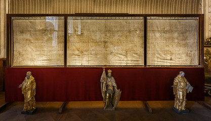 Detail of a copy of the Holy Shroud of Turin, Broumov, Nachod district, Czech Republic