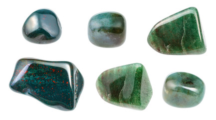 set of various Bloodstone (Heliotrope) gemstones