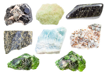 set of various Diopside gemstones isolated