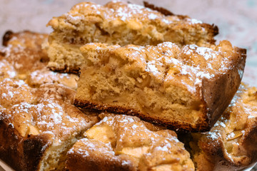 Served apple pie. Slices of apple pie on a plate