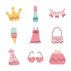 set of icons of color pink for girl