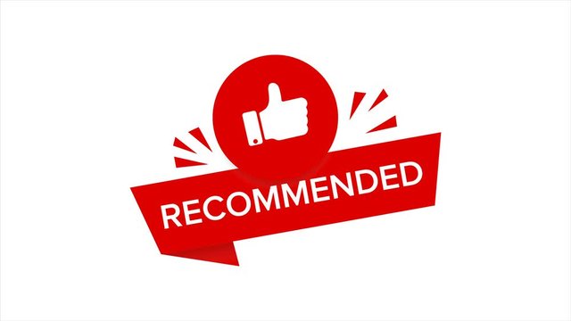Thumb up emblem. Red color. Recommendation best seller sign. Good advice. Recommended sale label. Bestseller sticker. 4K video animation