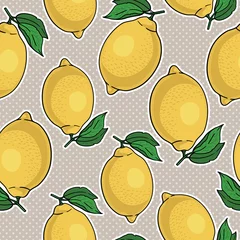 Papier Peint photo autocollant Citrons Modèle sans couture avec des citrons jaunes. Illustration vectorielle.