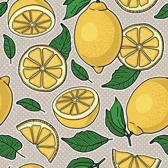 Tableaux ronds sur aluminium Citrons Modèle sans couture avec des citrons jaunes. Illustration vectorielle.