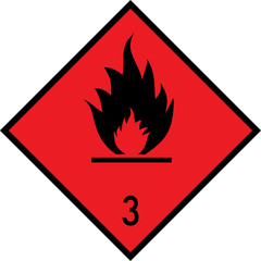 Dangerous goods placards class 3. Flammable liquids sign. Red on black.