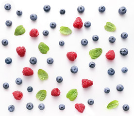Texture of fresh berries on white background. Top view