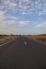 Road between wheat fields before harvest,