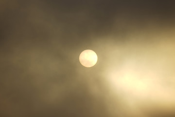 Sun view through thick clouds.