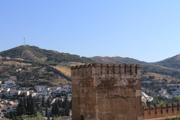 Tower of the Cubo (Torre del Cubo), watch and arms towers of Alcazaba fortress at the historical Alhambra Palace complex in Granada, Andalusia, Spain.