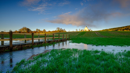 The flooded fields of St Hubert's Church at Idsworth, Hampshire © Julian Gazzard