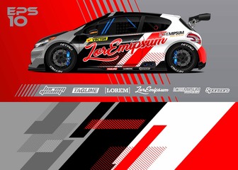 Car graphic livery design vector. Abstract stripe racing background for wrap race car, rally, drift car, cargo van, pickup truck and adventure vehicle. Full vector Eps 10. © zoulgraphic