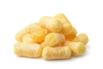 Plie of puffed corn snacks