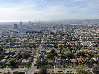 Obraz premium Aerial view of wealthy area with big houses in Central Los Angeles , California. USA