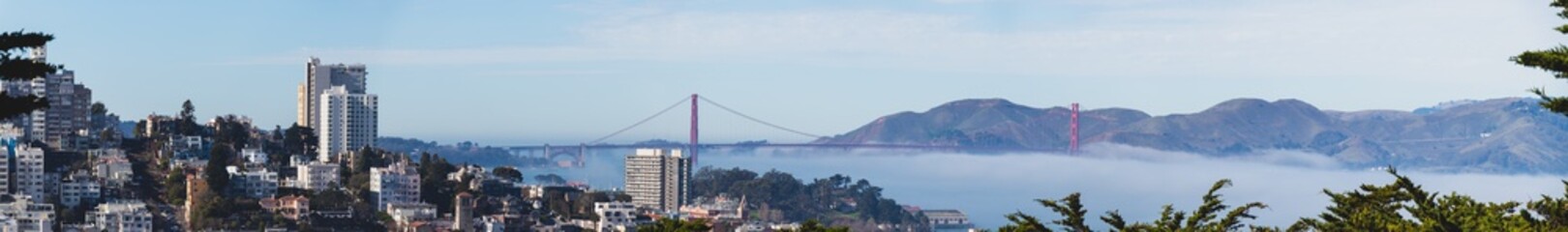 Panoramic View Over the West Side of San Francisco and the Golden Gate Bridge with Fog