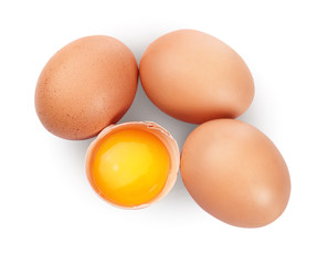 Fresh eggs isolated on white background.