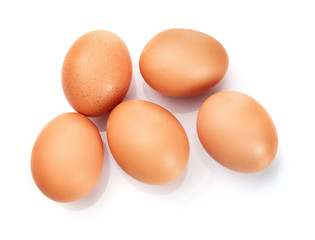 Fresh eggs isolated on white background.