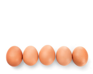Fresh eggs isolated on white background.