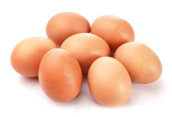 Fresh eggs isolated on white background.
