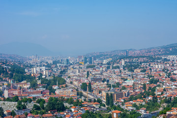 Fototapeta na wymiar Arial view to the city of Sarajevo