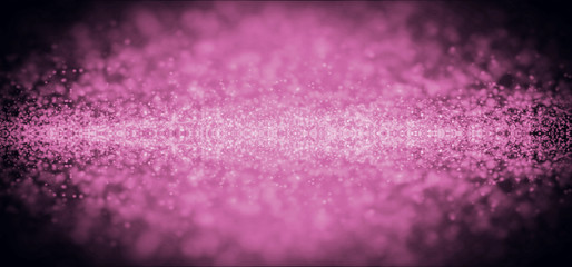 Sci Fi Futuristic Cyber Glowing Sparkling Purple Pink Tiny Particles Glitter Cloud On Dark Empty Background For Text With Shallow Dof Focus 3D Rendering