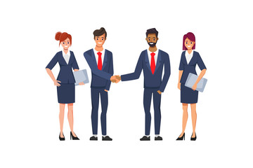 Obraz premium Business group people teamwork concept background. Illustration vector flat design.