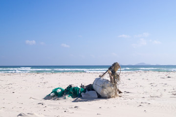 old fishing net left on the beach