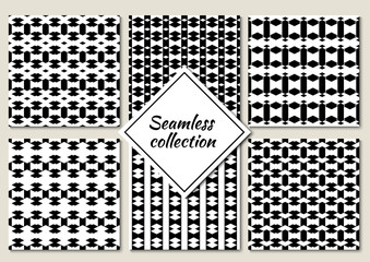 Seamless patterns collection. Rhombuses, triangles, pickets, forms backgrounds set. Diamond, shapes ornaments