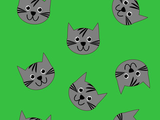 Obraz premium Repeating pattern of cute cat heads green