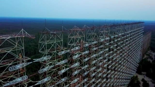 Aerial view c within the Chernobyl Exclusion Zone, Aerial view of Duga horizon radar systems in Chernobyl