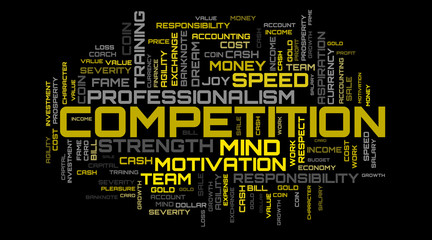 Yellow word cloud illustration for sport and motivation
