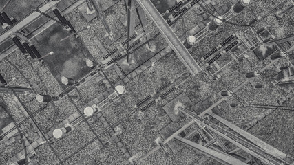 Schwarz / Weiss Ansicht eines Umspannwerkes