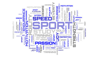 Fototapeta na wymiar Blue word collage on white background for sport and motivation