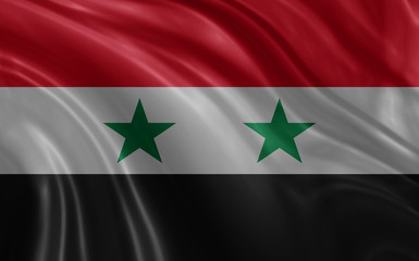 Syria flag on fabric with waves