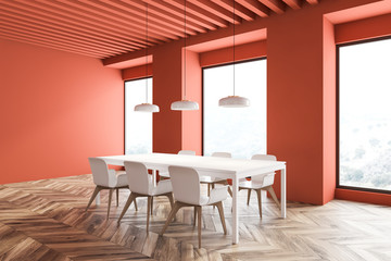 Bright orange dining room interior