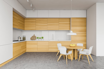 Modern kitchen interior with round table