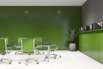 Green and gray conference room interior