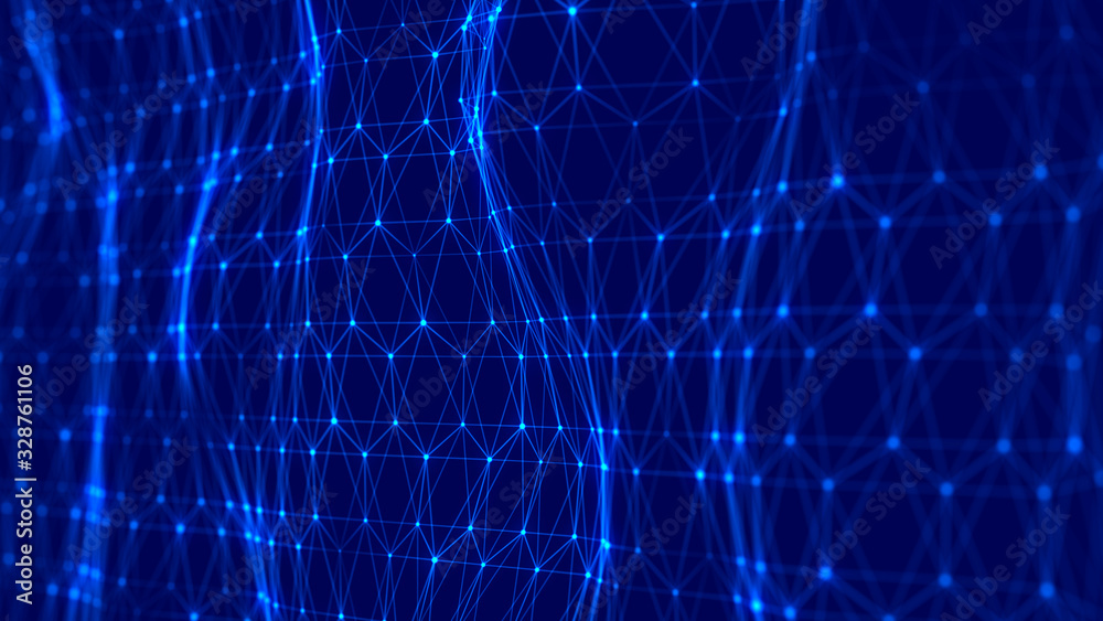 Poster Network connection dots and lines. Technology background. Big data background. 3d rendering.