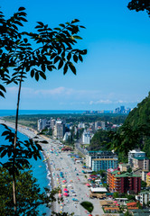 Obraz premium Areal panorama of Kvariaty and Batumi city, Georgia. View on town near sea. Blue water and long beach.