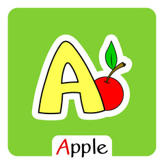 Alphabet for kids english letter A with apple image vector isolated colorful illustration