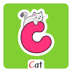 Alphabet for kids english letter C with cat image vector isolated colorful illustration