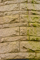 Elemental architectural design of the masonry, on which unicellular green algae grow on the walls at Princeton University.