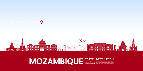 Mozambique travel destination grand vector illustration.  - obrazy, fototapety, plakaty