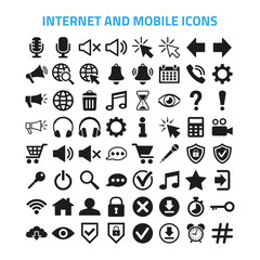Internet and mobile icons set on white background.