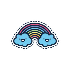 Kawaii rainbow cartoon line fill style icon vector design