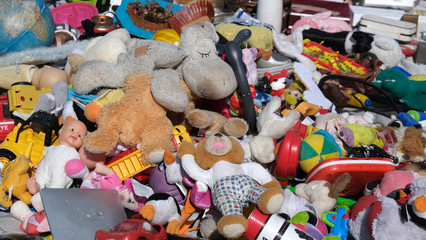 old toys in the antique market. March 2020.