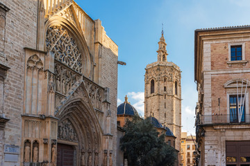 Fototapeta na wymiar Valencia - the Cathedral of Valencia with its bell tower Micalet